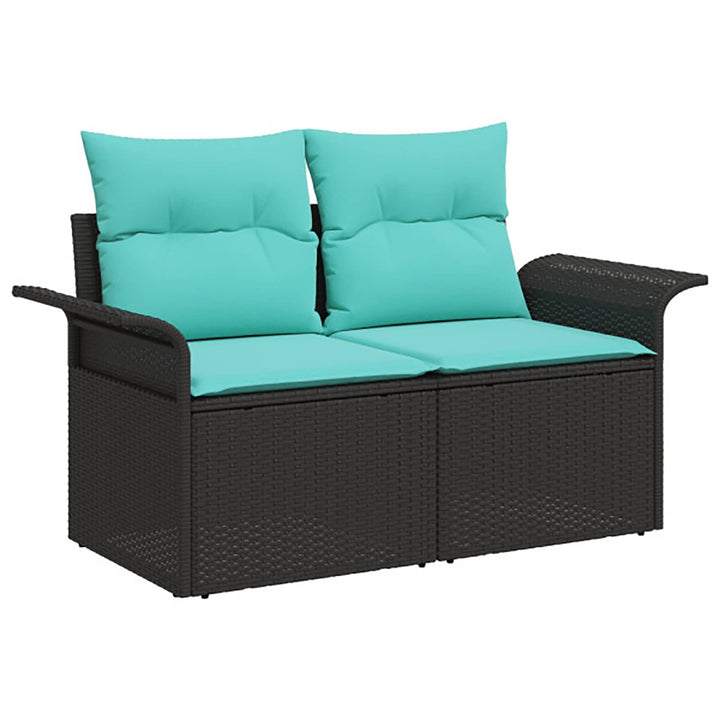 Sofa Sæt 8 stk. Sort og Blå Poly Rattan og Stål