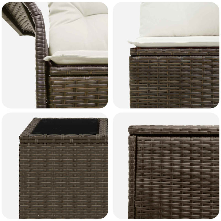 Sofa Sæt 8 stk. Brun og Creme Hvid Poly Rattan og Stål