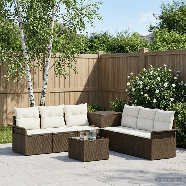 Sofa Sæt 8 stk. Brun og Creme Hvid Poly Rattan og Stål