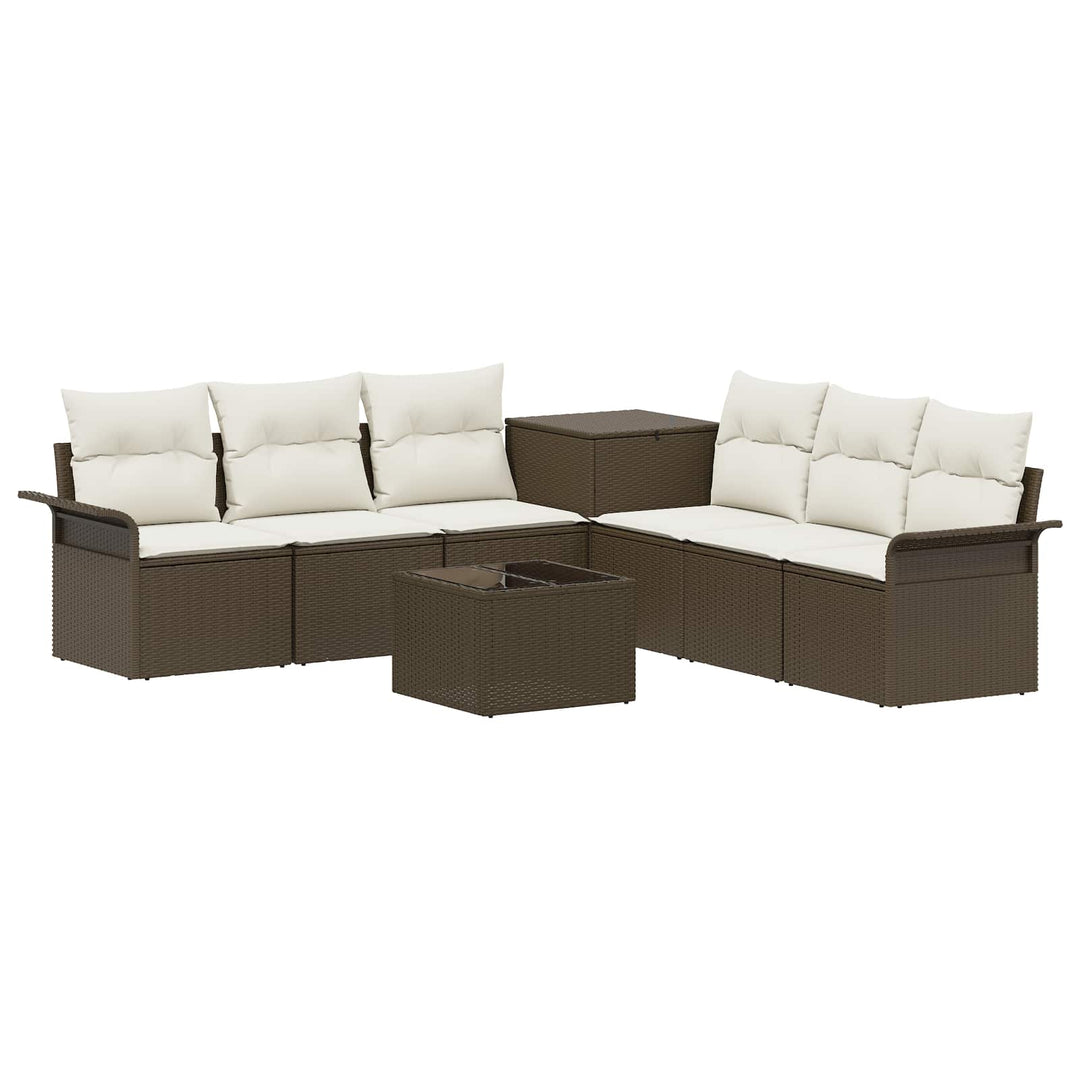 Sofa Sæt 8 stk. Brun og Creme Hvid Poly Rattan og Stål
