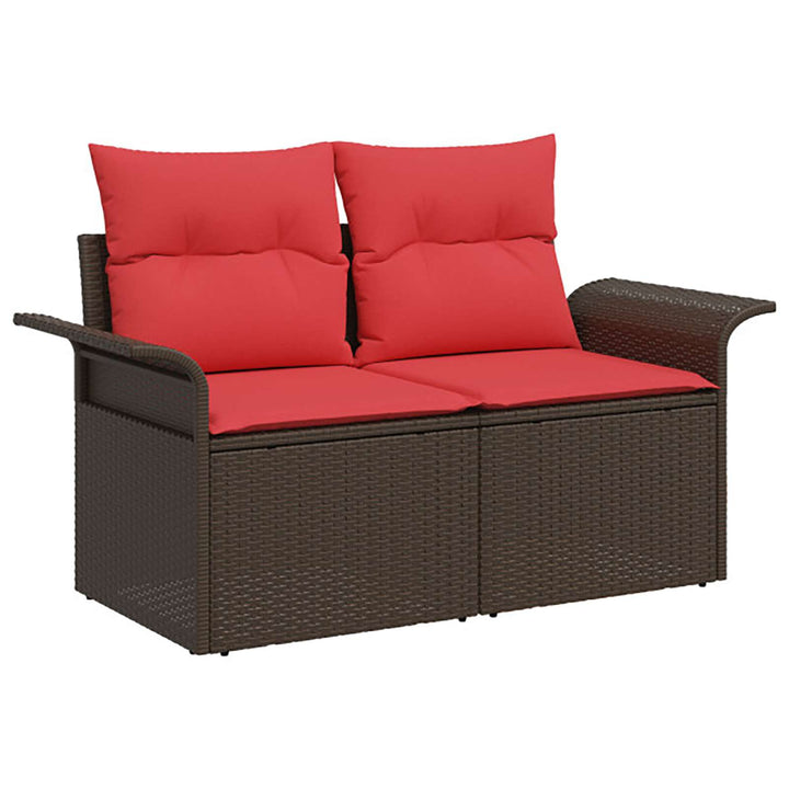 Sofa Sæt 8 stk. Brun og Rød Poly Rattan og Stål