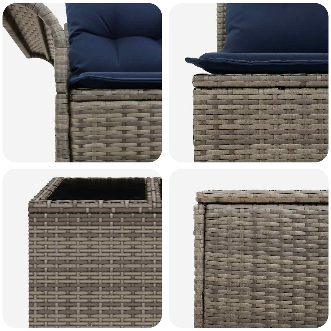 Sofa Sæt 8 stk. Grå og Marineblå Poly Rattan og Stål