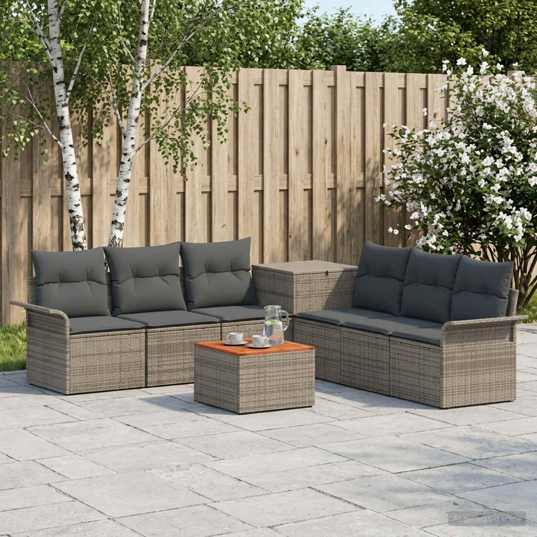 Sofa Sæt 8 stk. Grå og Mørkegrå Poly Rattan og Stål