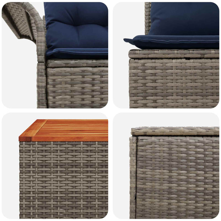 Sofa Sæt 8 stk. Grå og Marineblå Poly Rattan og Stål