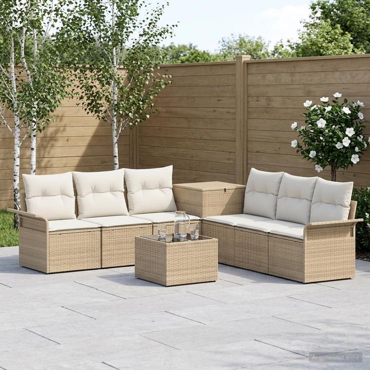 Sofa Sæt 8 stk. Beige og cremehvid Poly Rattan og Stål