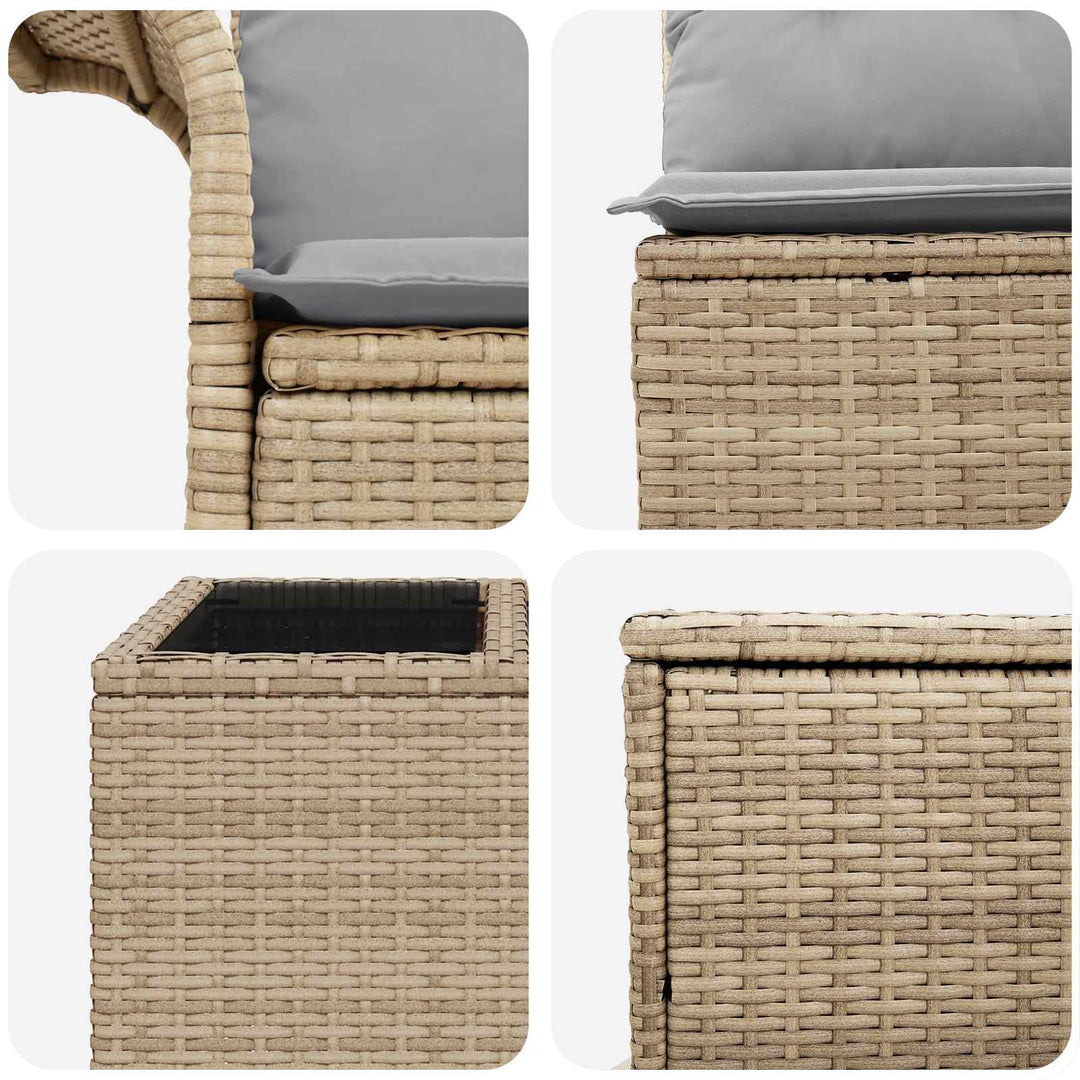 Sofa Sæt 8 stk. Beige og lys grå Poly Rattan og Stål