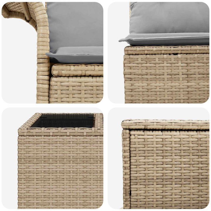 Sofa Sæt 8 stk. Beige og lys grå Poly Rattan og Stål