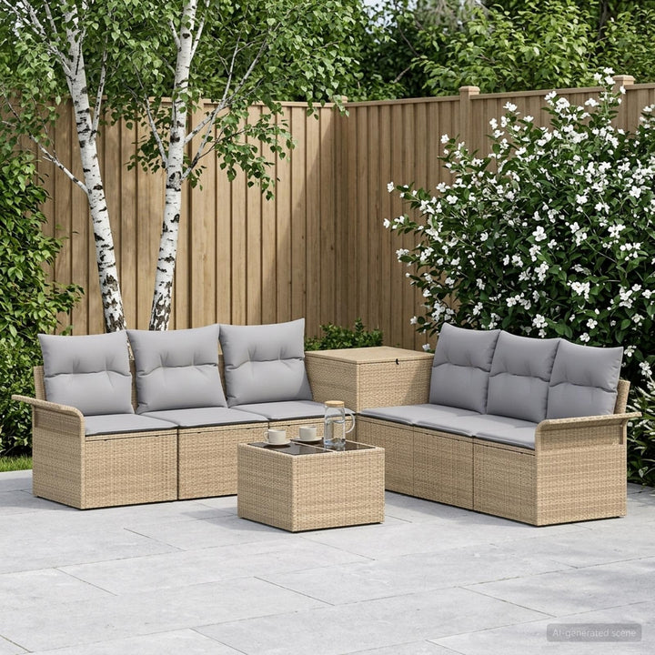 Sofa Sæt 8 stk. Beige og lys grå Poly Rattan og Stål