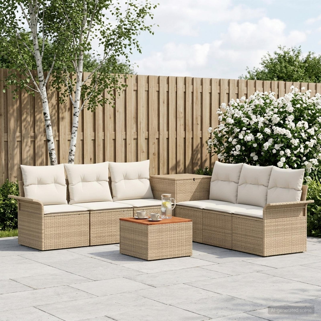 Sofa Sæt 8 stk. Beige og cremehvid Poly Rattan og Stål
