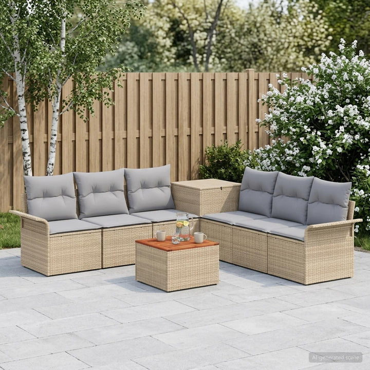 Sofa Sæt 8 stk. Beige og lys grå Poly Rattan og Stål