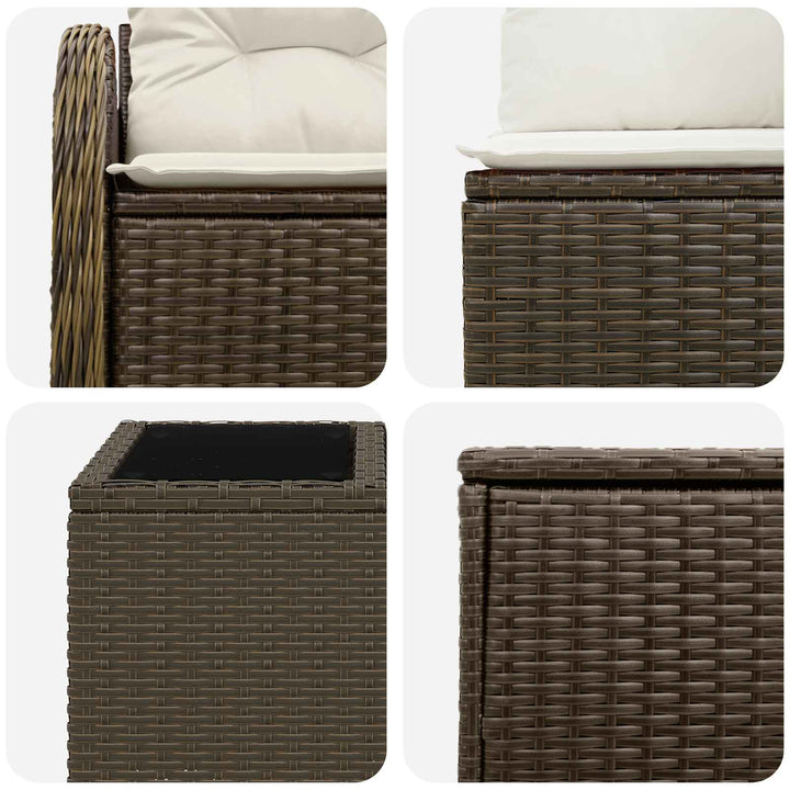 Sofa Sæt 8 stk. Brun og Creme Hvid Poly Rattan og Stål