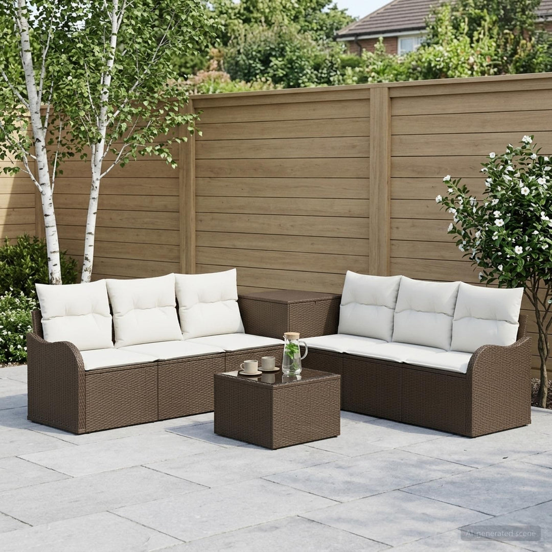 Sofa Sæt 8 stk. Brun og Creme Hvid Poly Rattan og Stål