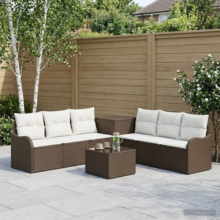 Sofa Sæt 8 stk. Brun og Creme Hvid Poly Rattan og Stål