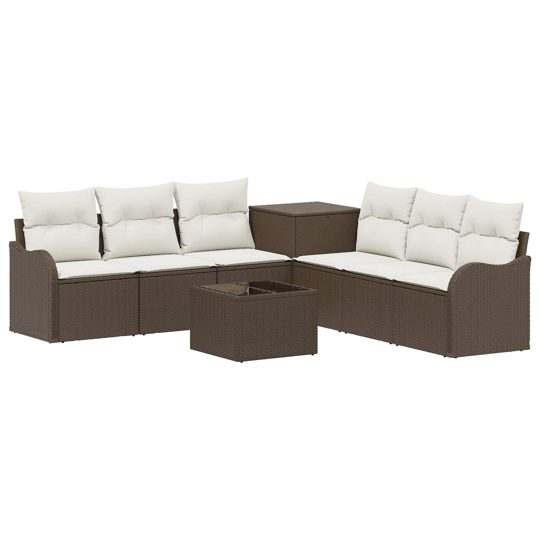 Sofa Sæt 8 stk. Brun og Creme Hvid Poly Rattan og Stål