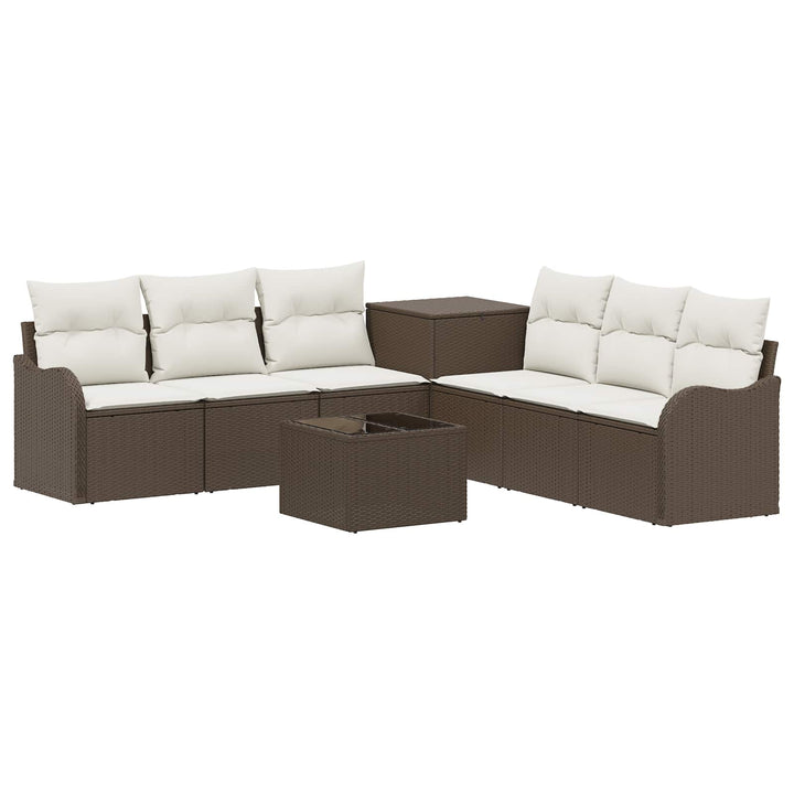 Sofa Sæt 8 stk. Brun og Creme Hvid Poly Rattan og Stål