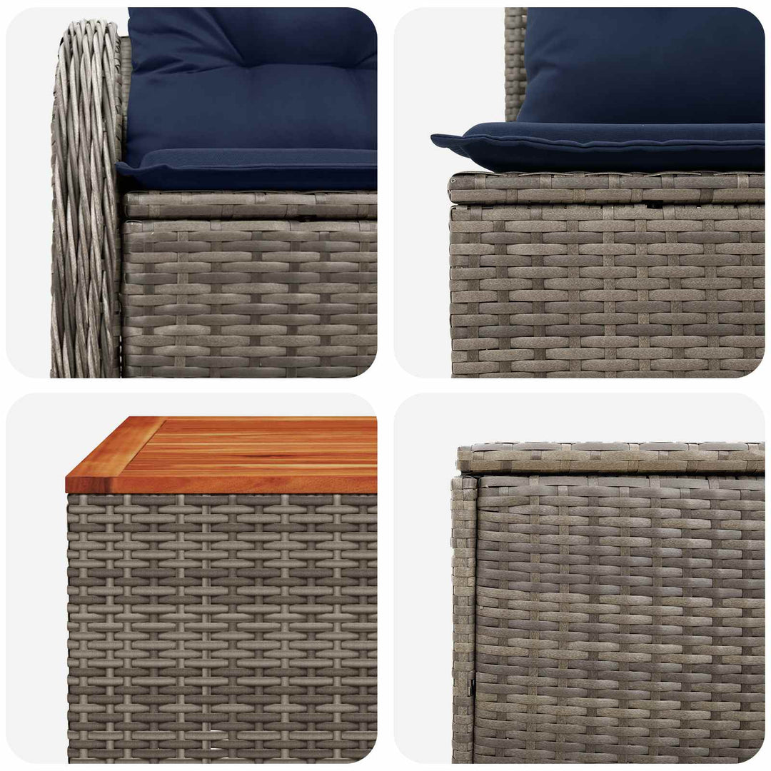 Sofa Sæt 8 stk. Grå og Marineblå Poly Rattan og Stål