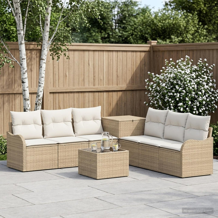 Sofa Sæt 8 stk. Beige og cremehvid Poly Rattan og Stål