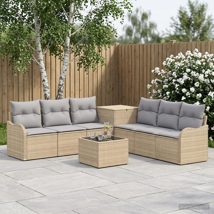 Sofa Sæt 8 stk. Beige og lys grå Poly Rattan og Stål