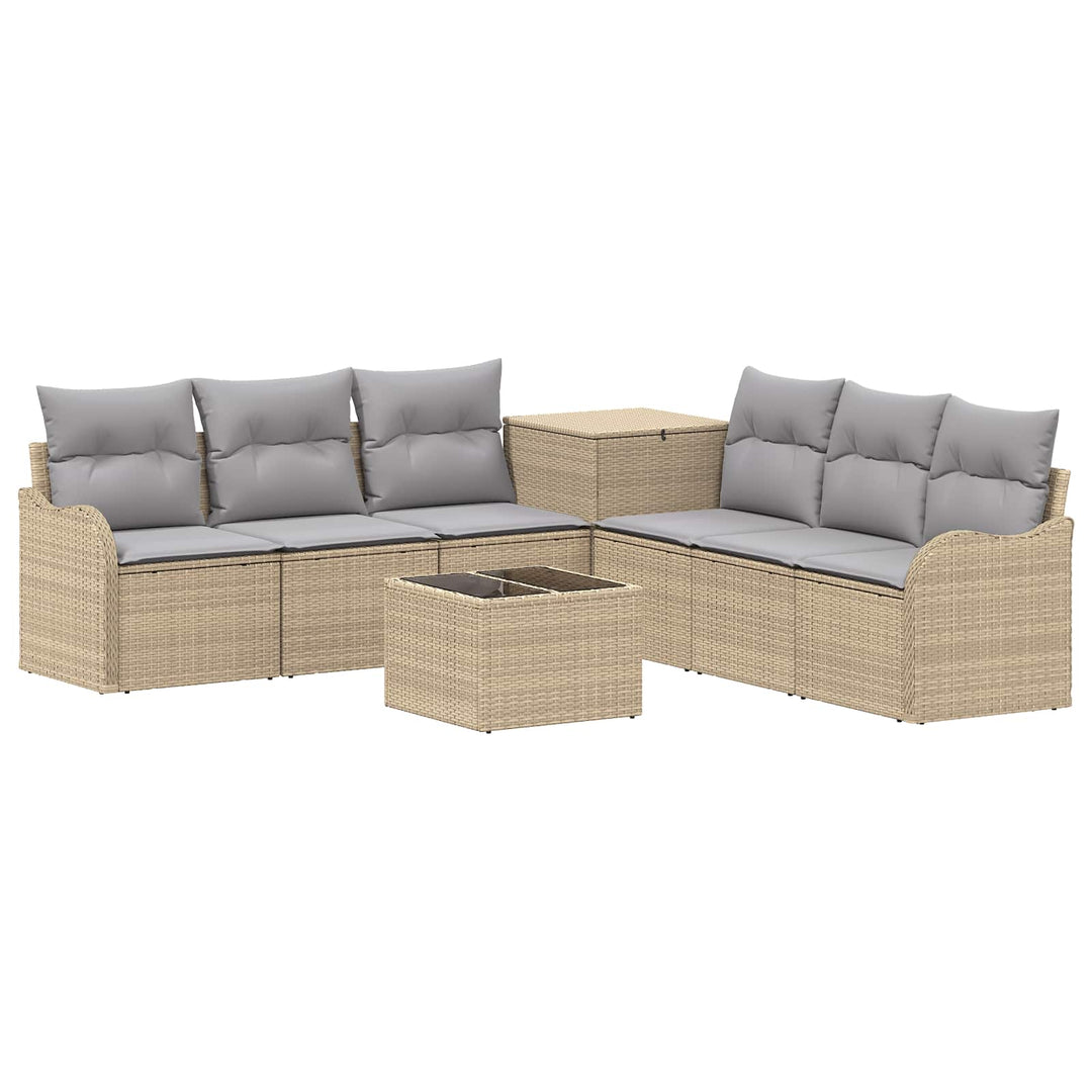 Sofa Sæt 8 stk. Beige og lys grå Poly Rattan og Stål