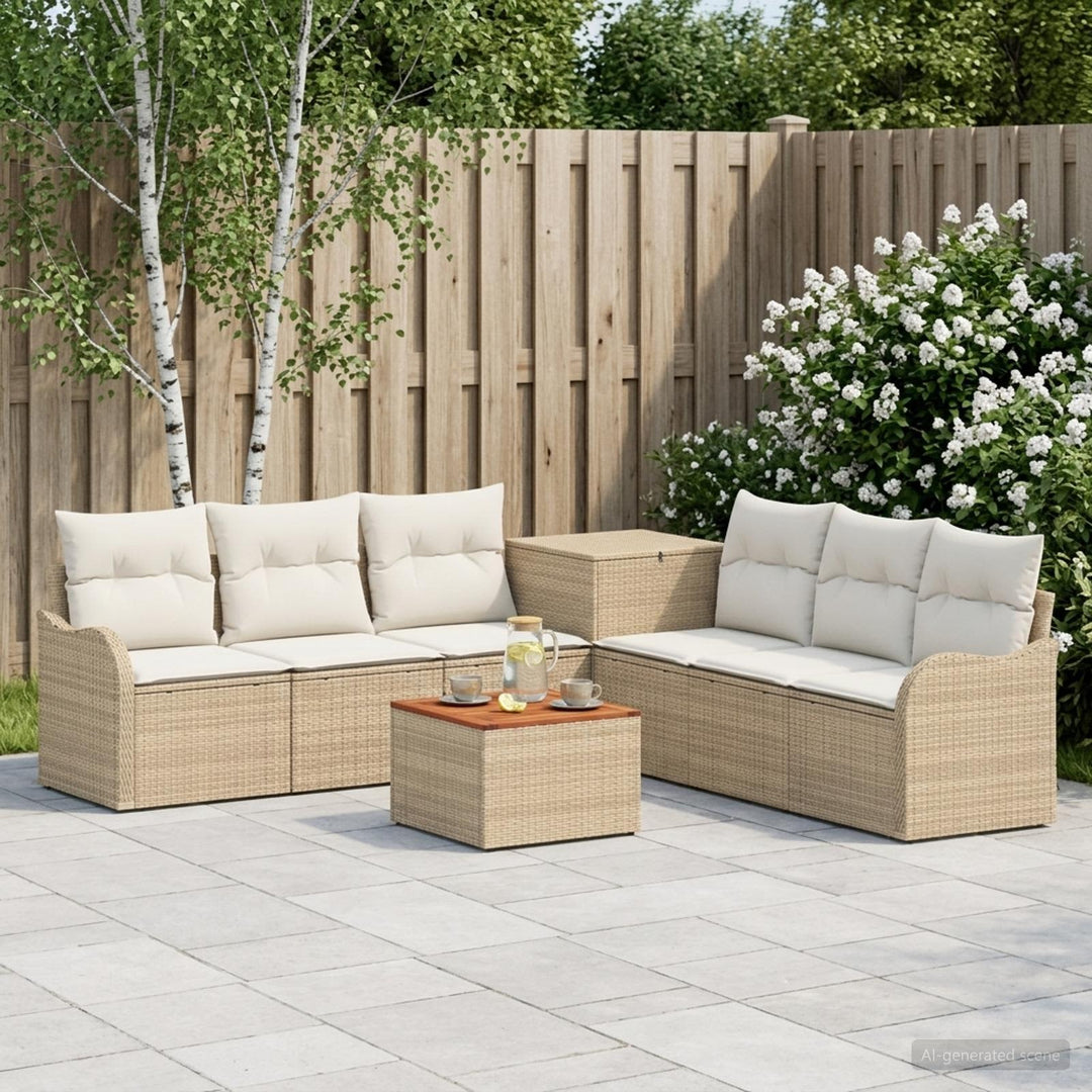 Sofa Sæt 8 stk. Beige og cremehvid Poly Rattan og Stål