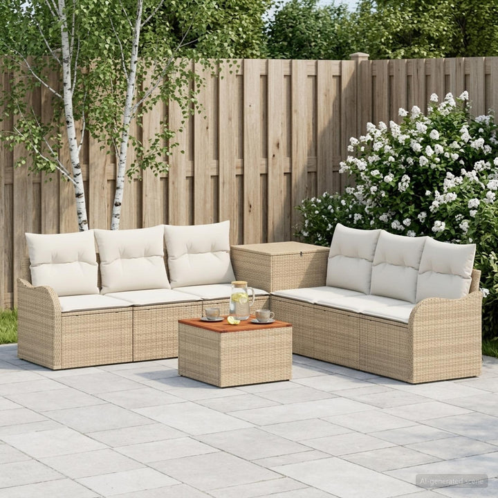 Sofa Sæt 8 stk. Beige og cremehvid Poly Rattan og Stål