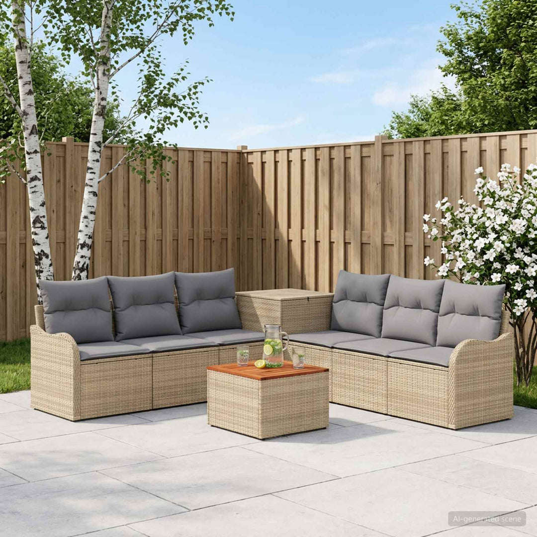 Sofa Sæt 8 stk. Beige og lys grå Poly Rattan og Stål