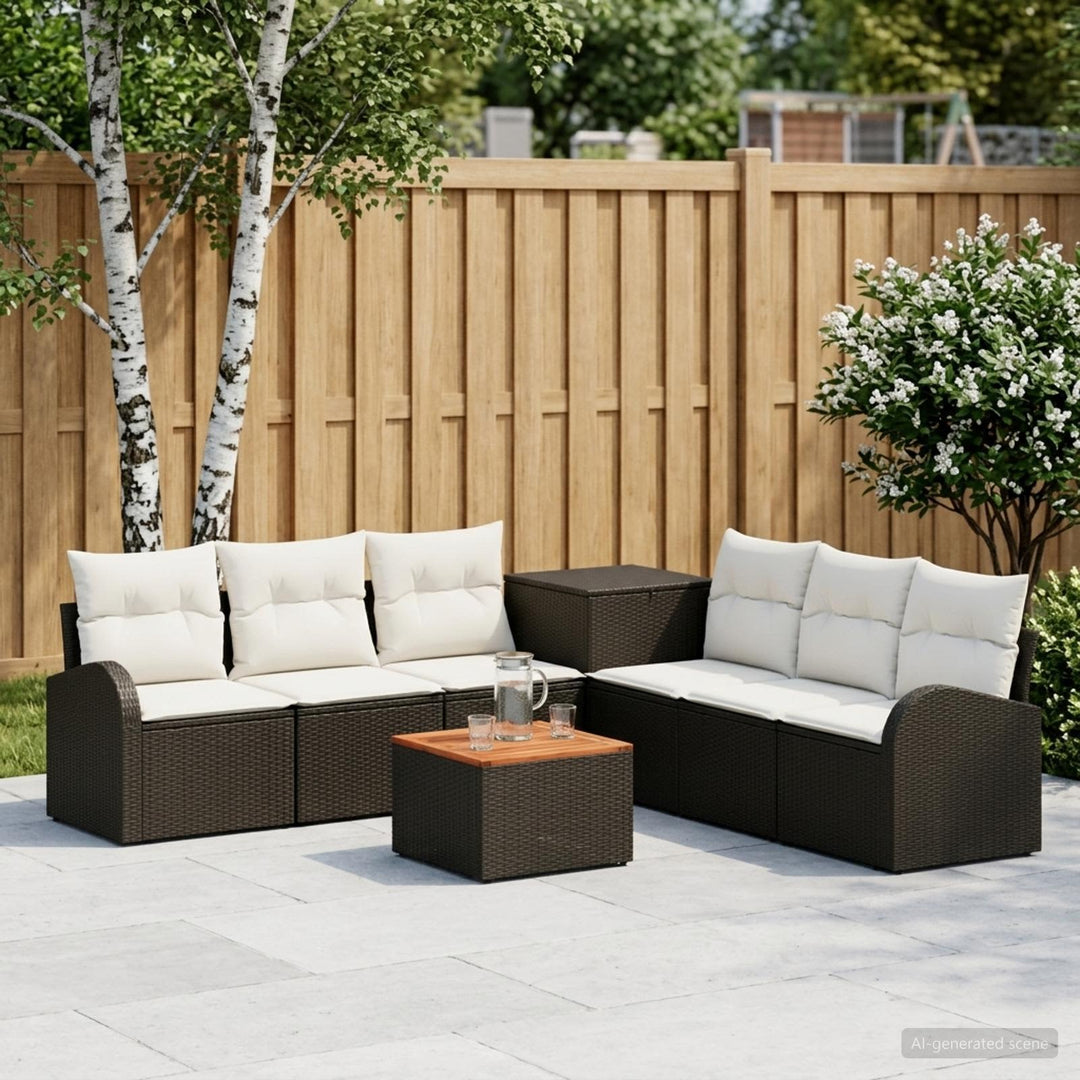Sofa Sæt 8 stk. Sort og Cremehvid Poly Rattan og Stål