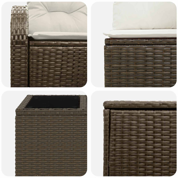 Sofa Sæt 8 stk. Brun og Creme Hvid Poly Rattan og Stål