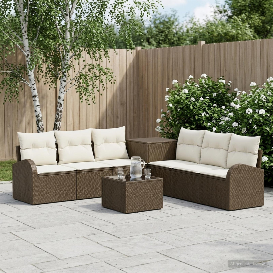 Sofa Sæt 8 stk. Brun og Creme Hvid Poly Rattan og Stål