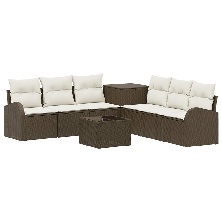 Sofa Sæt 8 stk. Brun og Creme Hvid Poly Rattan og Stål