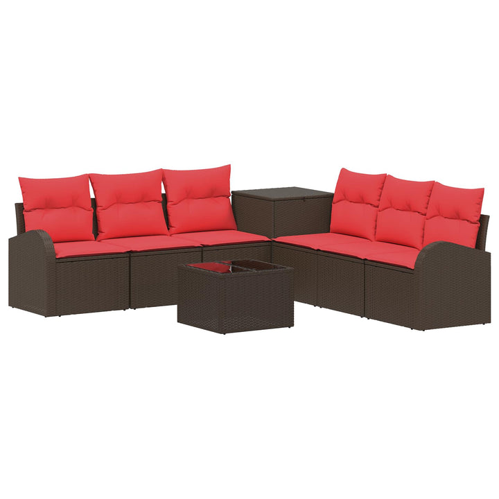 Sofa Sæt 8 stk. Brun og Rød Poly Rattan og Stål