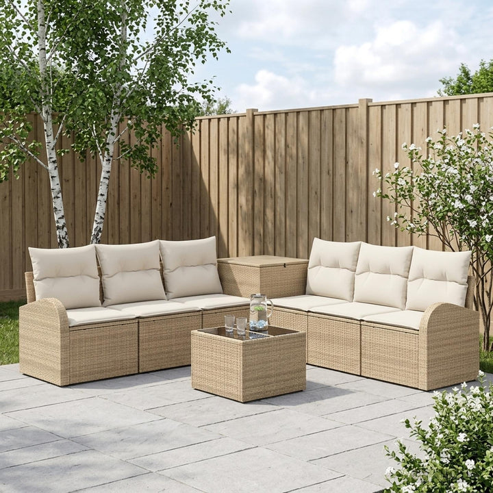 Sofa Sæt 8 stk. Beige og cremehvid Poly Rattan og Stål