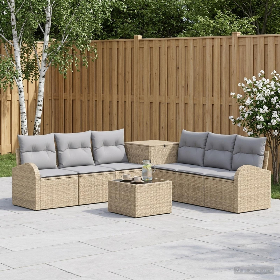 Sofa Sæt 8 stk. Beige og lys grå Poly Rattan og Stål