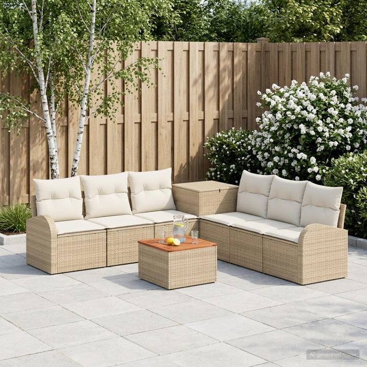 Sofa Sæt 8 stk. Beige og cremehvid Poly Rattan og Stål