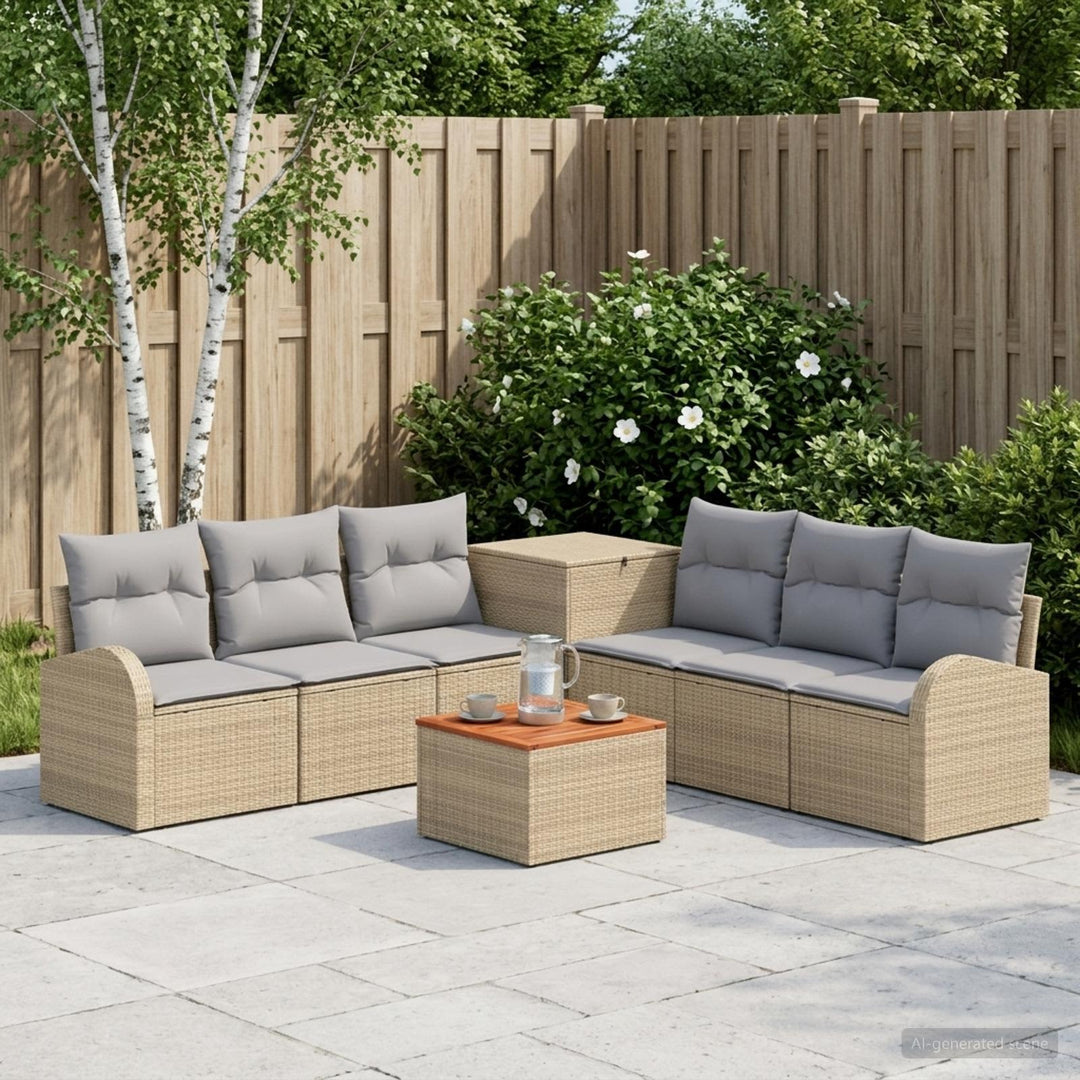 Sofa Sæt 8 stk. Beige og lys grå Poly Rattan og Stål