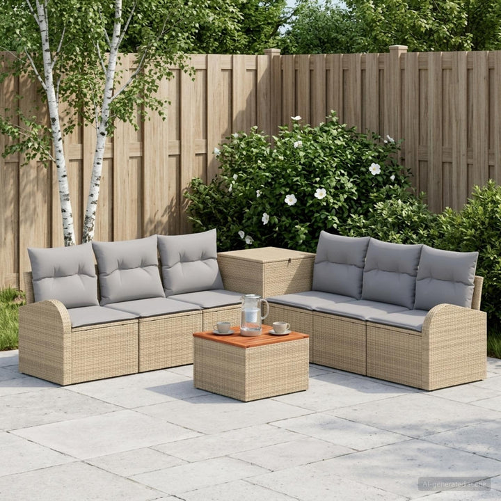 Sofa Sæt 8 stk. Beige og lys grå Poly Rattan og Stål