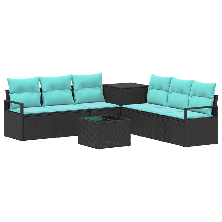 Sofa Sæt 8 stk. Sort og Blå Poly Rattan og Stål