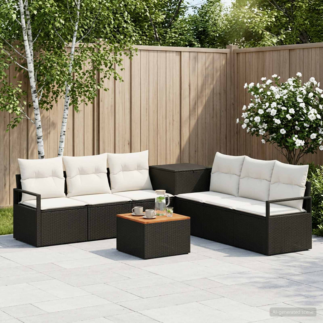Sofa Sæt 8 stk. Sort og Cremehvid Poly Rattan og Stål