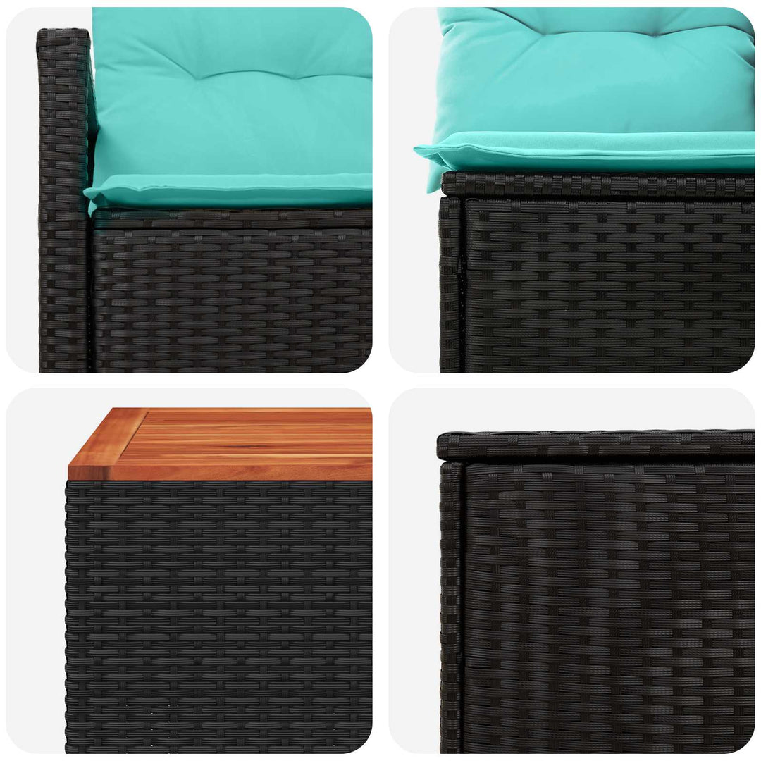 Sofa Sæt 8 stk. Sort og Blå Poly Rattan og Stål