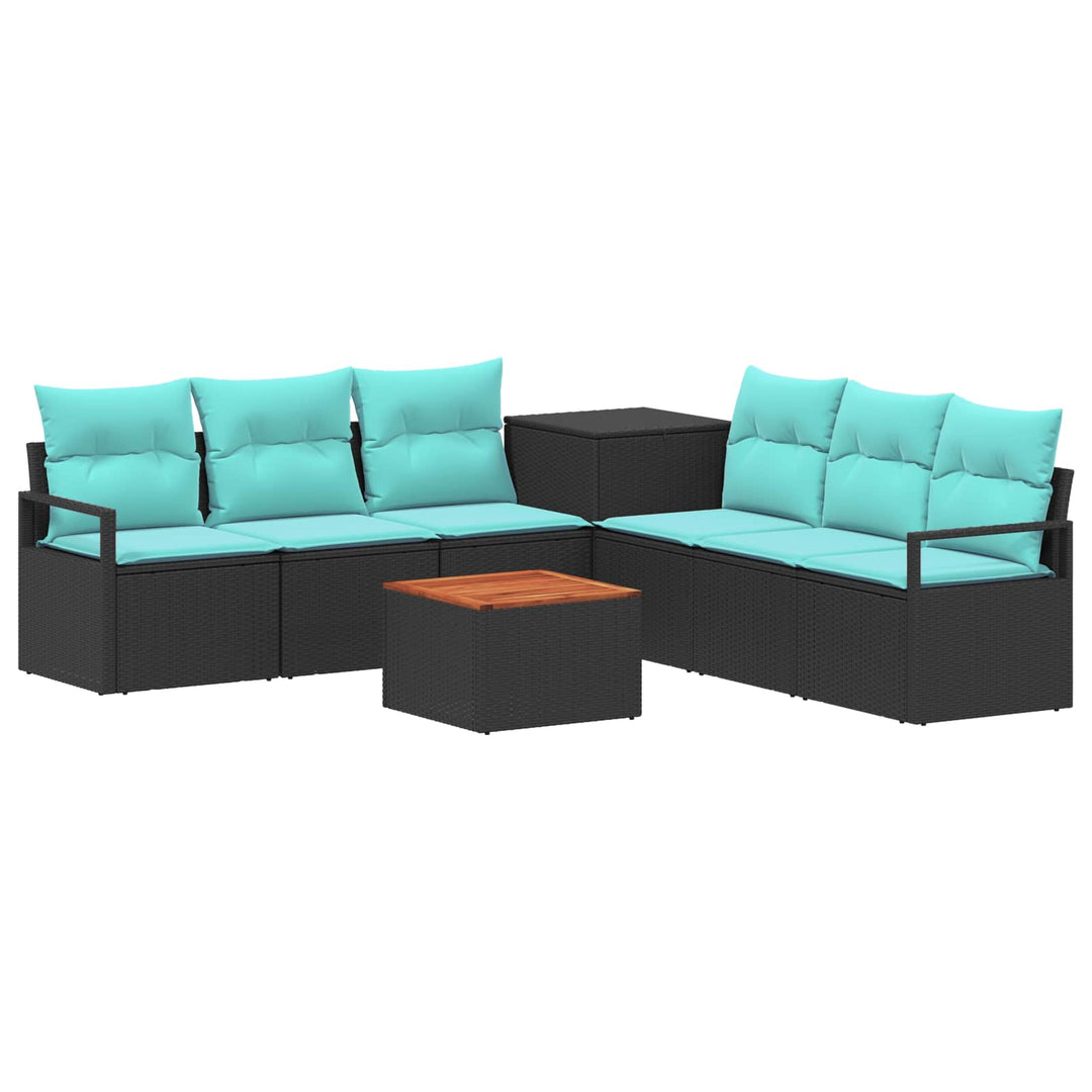 Sofa Sæt 8 stk. Sort og Blå Poly Rattan og Stål
