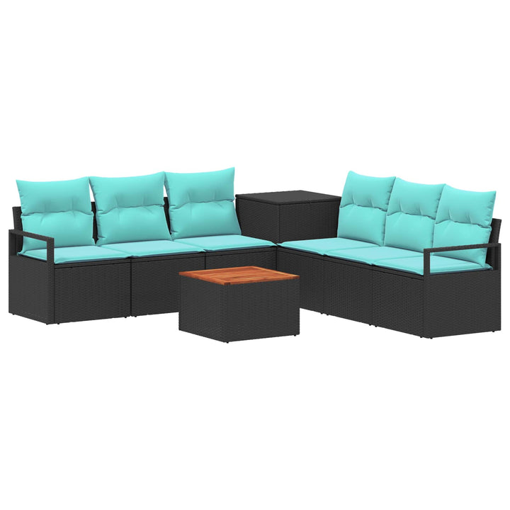 Sofa Sæt 8 stk. Sort og Blå Poly Rattan og Stål