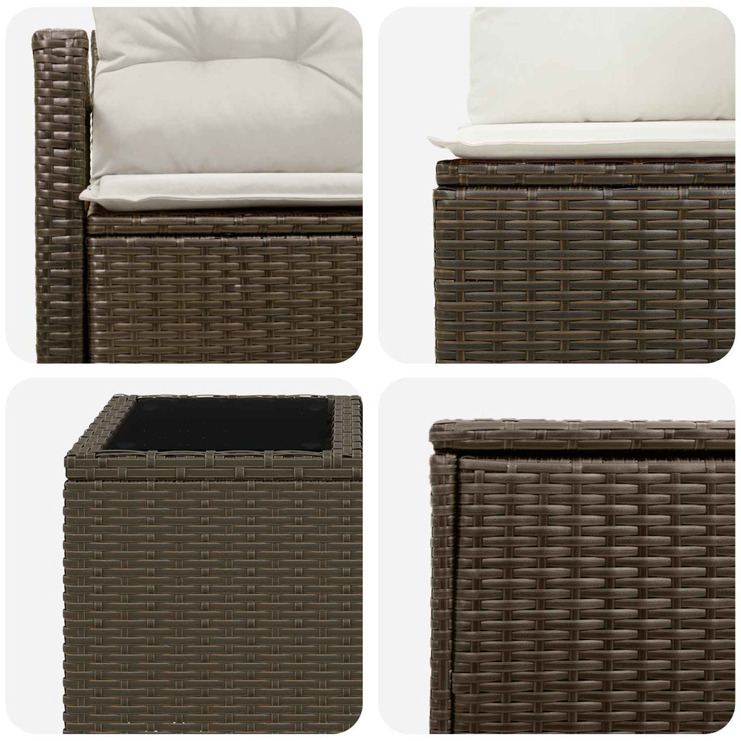 Sofa Sæt 8 stk. Brun og Creme Hvid Poly Rattan og Stål