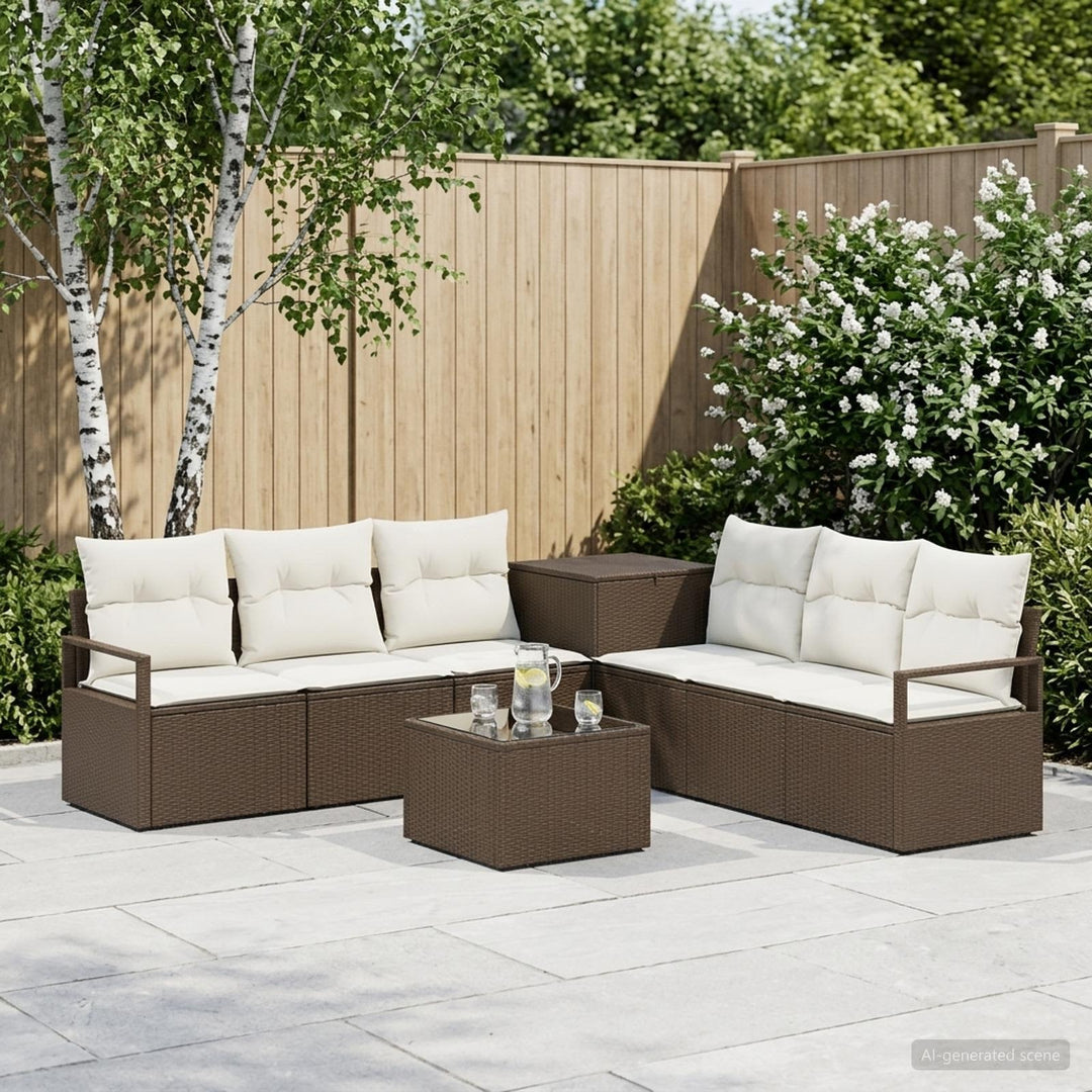 Sofa Sæt 8 stk. Brun og Creme Hvid Poly Rattan og Stål