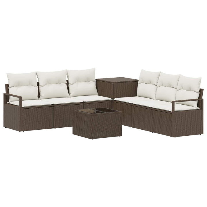 Sofa Sæt 8 stk. Brun og Creme Hvid Poly Rattan og Stål