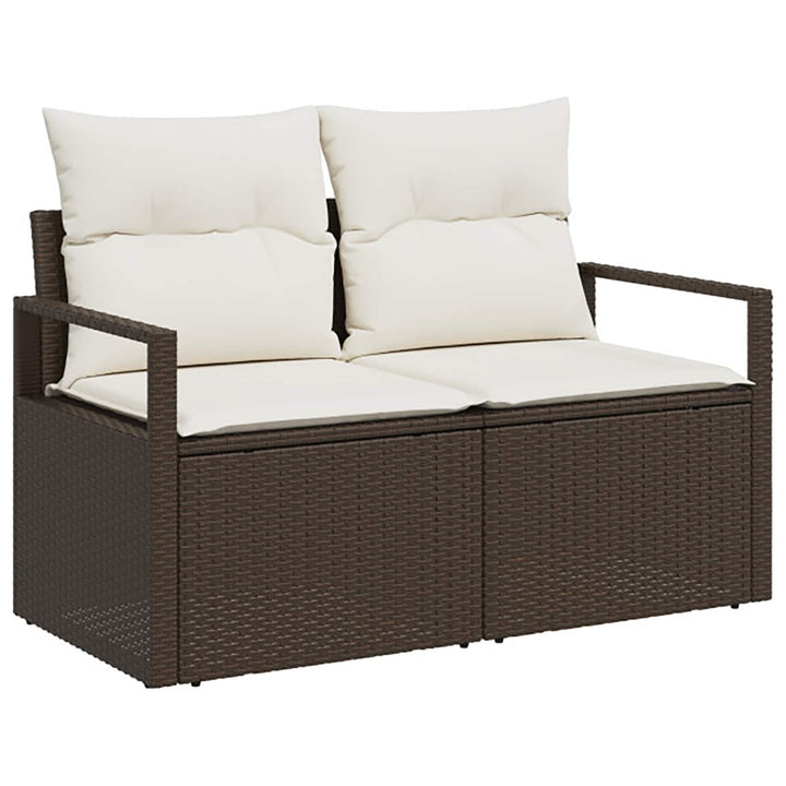 Sofa Sæt 8 stk. Brun og Creme Hvid Poly Rattan og Stål