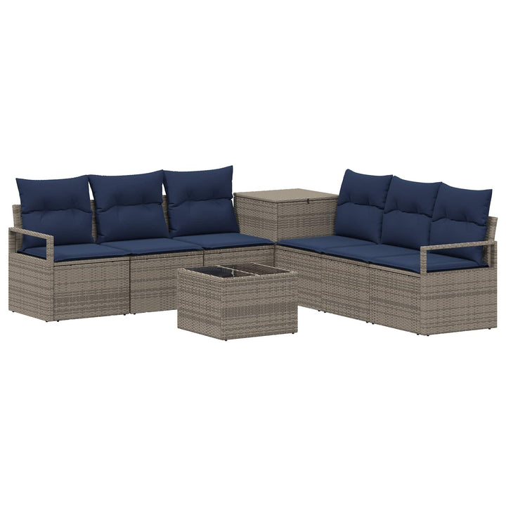 Sofa Sæt 8 stk. Grå og Marineblå Poly Rattan og Stål