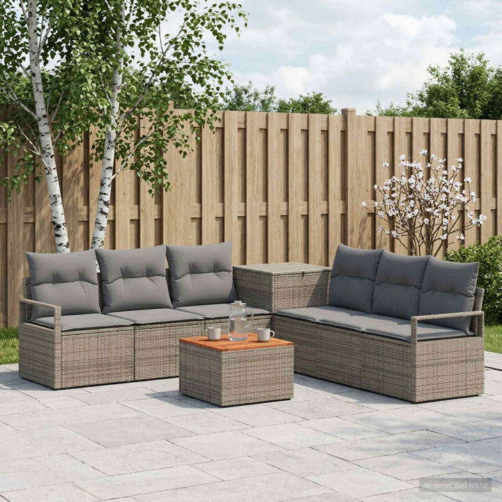 Sofa Sæt 8 stk. Grå og Mørkegrå Poly Rattan og Stål