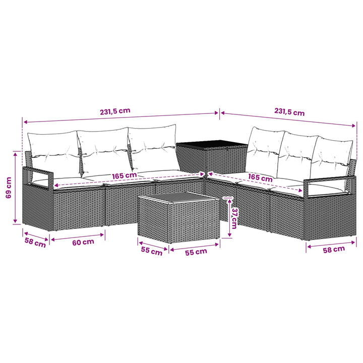 Sofa Sæt 8 stk. Grå og Mørkegrå Poly Rattan og Stål