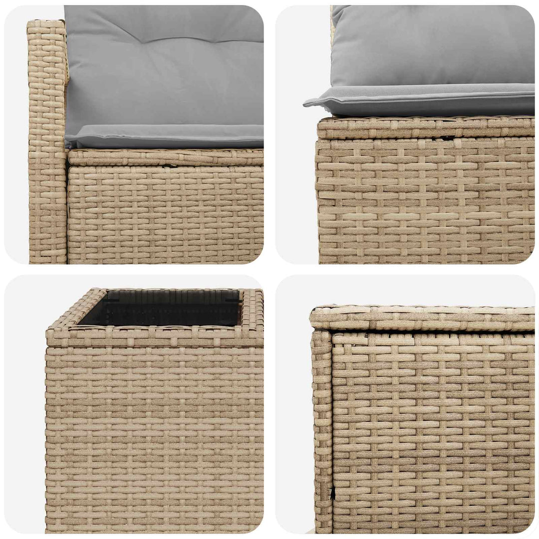 Sofa Sæt 8 stk. Beige og lys grå Poly Rattan og Stål