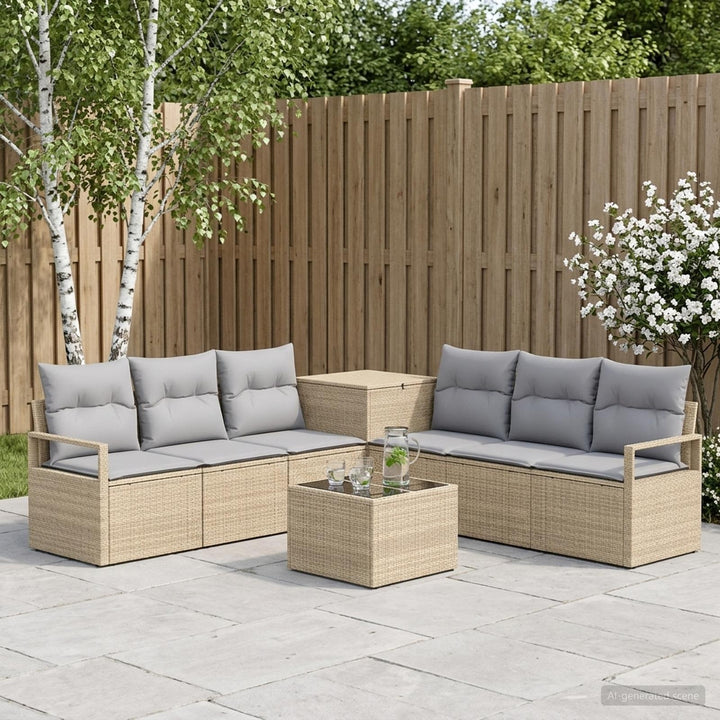 Sofa Sæt 8 stk. Beige og lys grå Poly Rattan og Stål
